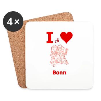 Ich liebe Bonn Stadtplan mit Straßen - Untersetzer (4er-Set) - Weiß - Vorne