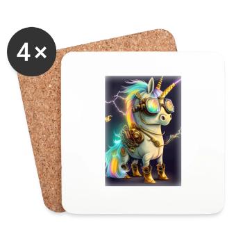 Unicorn in steampunk cyborg style with neon lights - Coasters (set of 4) - white - Front