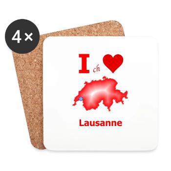 Schweizkarte mit der Stadt Lausanne in weiß-blau - Untersetzer (4er-Set) - Weiß - Vorne