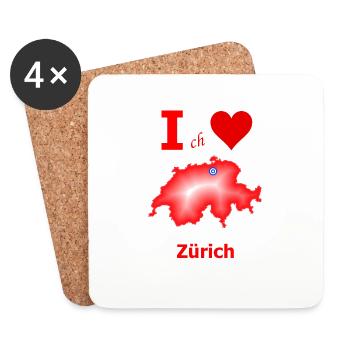 Schweizkarte mit der Stadt Zürich in weiß-blau - Untersetzer (4er-Set) - Weiß - Vorne