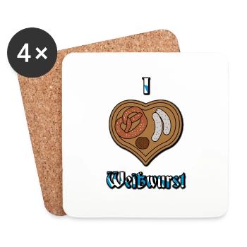 I Love Weißwurst V2 - Untersetzer (4er-Set) - Weiß - Vorne