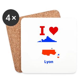 Frankreichkarte Flagge mit der Stadt Lyon - Untersetzer (4er-Set) - Weiß - Vorne