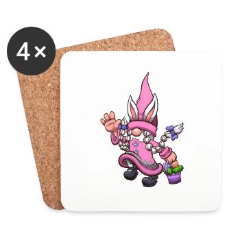 Gnome de Pâques sautillant femelle avec panier - Dessous de verre (lot de 4) - blanc - Devant