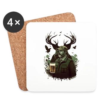 Hunter in the wilderness drinks a beer - Coasters (set of 4) - white - Front