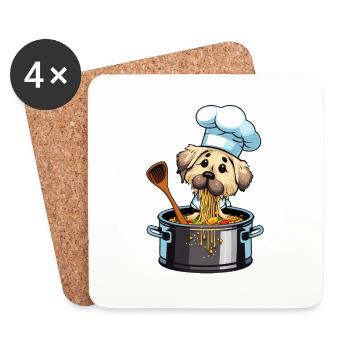 Süßer Hund isst Spaghetti kocht Nudeln - Untersetzer (4er-Set) - Weiß - Vorne