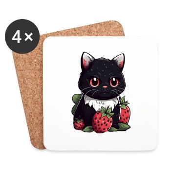 Ragamuffin Fraise Cat Cadeau - Dessous de verre (lot de 4) - blanc - Devant