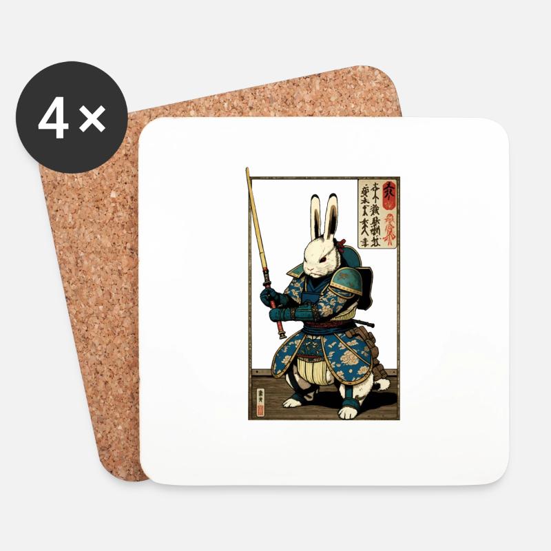 Japanischer Hase in Samurairüstung in Ukiyo-e Stil - Untersetzer (4er-Set) - Weiß