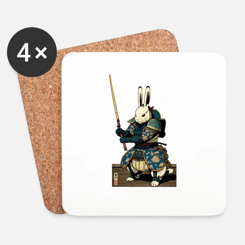 Japanischer Hase in Samurairüstung in Ukiyo-e Stil - Untersetzer (4er-Set) - Weiß