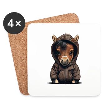 Babypferd mit Hoodie - Untersetzer (4er-Set) - Weiß - Vorne