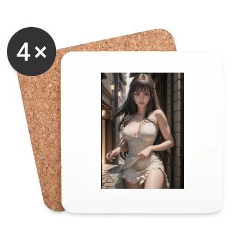 Woman in a alley, town,Generated AI - Coasters (set of 4) - white - Front