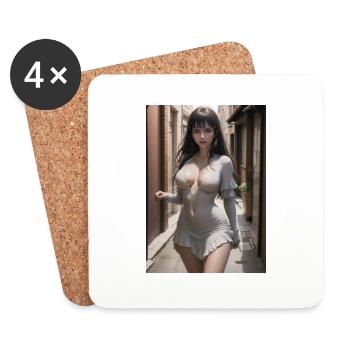 Femme dans une ruelle, ville,IA générée - Dessous de verre (lot de 4) - blanc - Devant