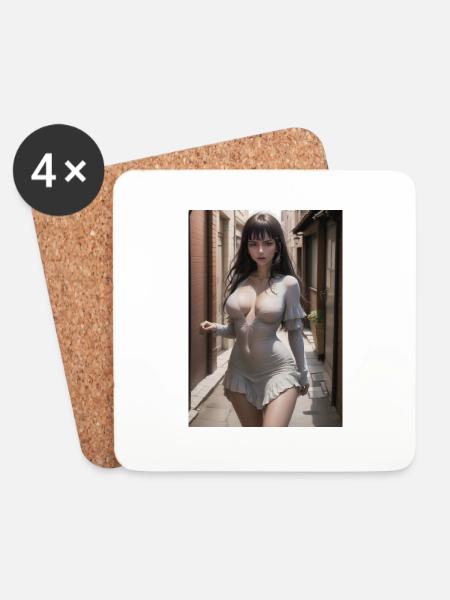 Woman in a alley, town,Generated AI - Coasters (set of 4) - white