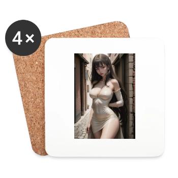 Woman in a alley, town,Generated AI - Untersetzer (4er-Set) - Weiß - Vorne