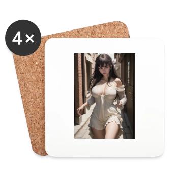 Femme dans une ruelle, ville,IA générée - Dessous de verre (lot de 4) - blanc - Devant