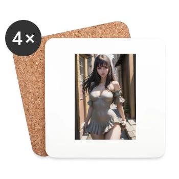 Femme dans une ruelle, ville,Généré AIw - Dessous de verre (lot de 4) - blanc - Devant