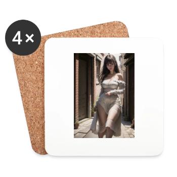 Woman in a alley, town,Generated AI - Coasters (set of 4) - white - Front