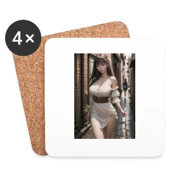 Femme dans une ruelle, ville,IA générée - Dessous de verre (lot de 4) - blanc - Devant