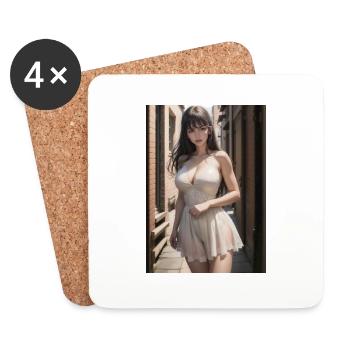 Woman in a alley, town,Generated AI - Untersetzer (4er-Set) - Weiß - Vorne
