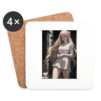 Woman in a alley, town,Generated AI - Coasters (set of 4) - white - Front