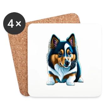Liegender Shetland Sheepdog Corgi-Welpe - Untersetzer (4er-Set) - Weiß - Vorne