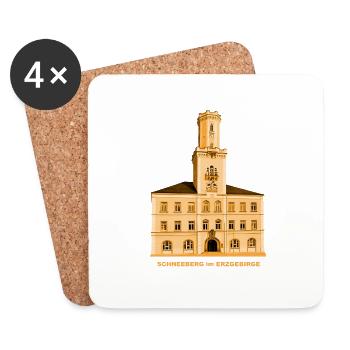 Hôtel de ville de Schneeberg Erzebirge Sachsen Bergstadt - Dessous de verre (lot de 4) - blanc - Devant