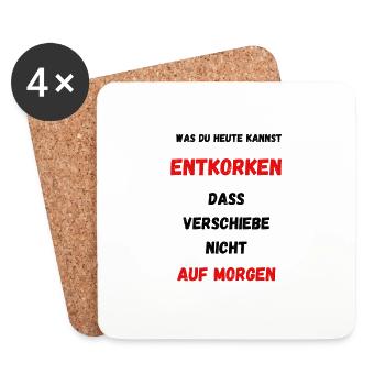 Korken Saufen cooler Spruch Lustig - Untersetzer (4er-Set) - Weiß - Vorne