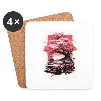 Vintage Sakura Cherry Blossom Tree Car - Dessous de verre (lot de 4) - blanc - Devant
