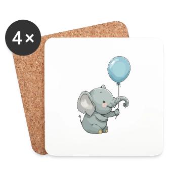 Petit éléphant avec ballon - Dessous de verre (lot de 4) - blanc - Devant