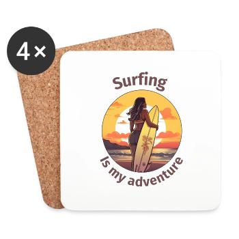Surfing is my adventure surf girl - Coasters (set of 4) - white - Front