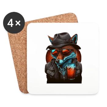 Cooler Gangster Fuchs mit Bier und Sonnenbrille - Untersetzer (4er-Set) - Weiß - Vorne