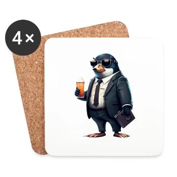 Cooler Biertrinkender Pinguin - suit up! - Untersetzer (4er-Set) - Weiß - Vorne