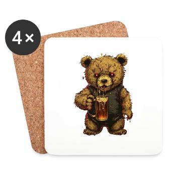 Horror teddy bear with beer glass and evil eye - Coasters (set of 4) - white - Front