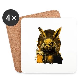 Lapin fou cool avec de la bière - Dessous de verre (lot de 4) - blanc - Devant