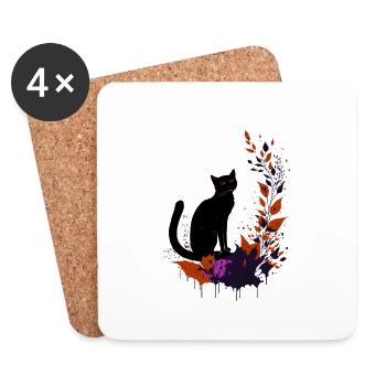 Schwarze Katze - Untersetzer (4er-Set) - Weiß - Vorne