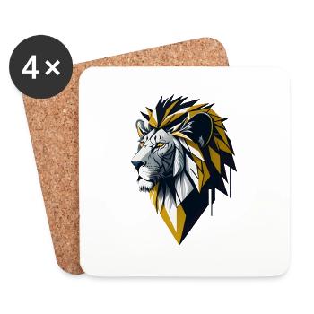Tête de lion minimaliste - Dessous de verre (lot de 4) - blanc - Devant