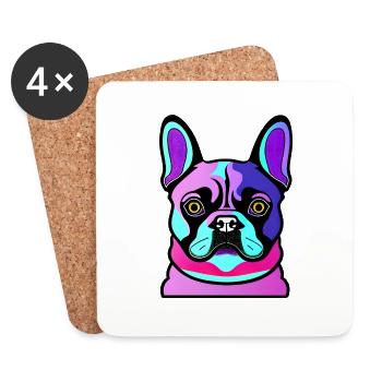 Chien heureux. Chiens heureux. Bouledogue français - Dessous de verre (lot de 4) - blanc - Devant