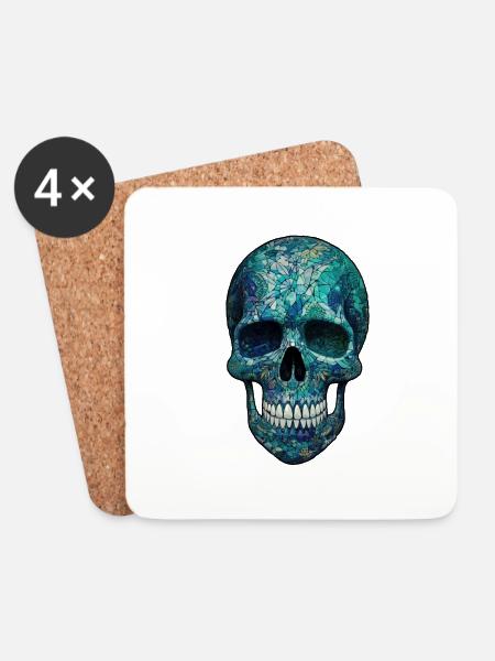 Azure Glass Skull - Coasters (set of 4) - white