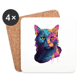 Aquarell Katze Watercolor Cat bunt Catlady miau - Untersetzer (4er-Set) - Weiß - Vorne