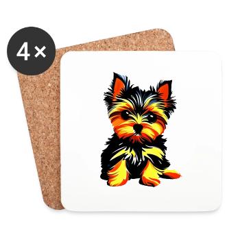 Dog Dog Owner Yorkshire Terrier Puppy - Coasters (set of 4) - white - Front