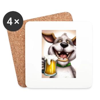 Lustiger Hund mit Bier - Untersetzer (4er-Set) - Weiß - Vorne
