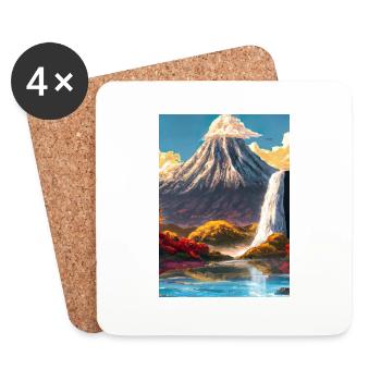 Japan Tower Wasserfall Gemälde - Untersetzer (4er-Set) - Weiß - Vorne