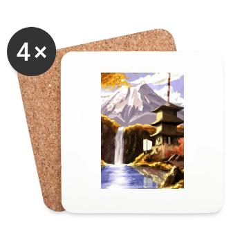 Japan Tower Wasserfall Gemälde - Untersetzer (4er-Set) - Weiß - Vorne