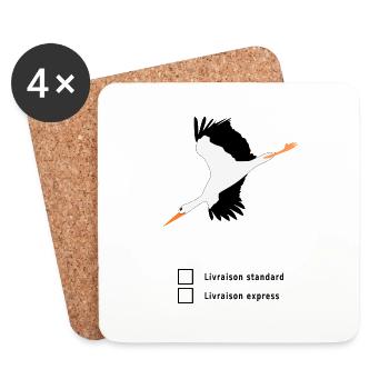 Bébé, naissance, cigogne, livraison - Dessous de verre (lot de 4) - blanc - Devant