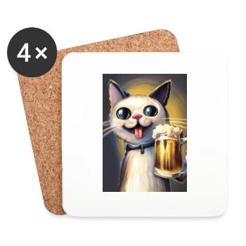 Glückliche Katze mit Bier - Untersetzer (4er-Set) - Weiß - Vorne