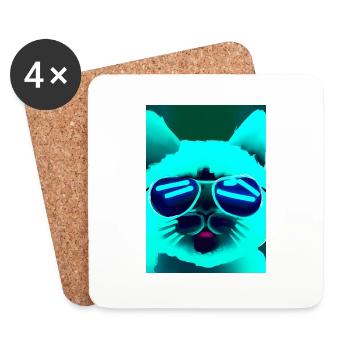 Katze mit Sonnenbrille - Untersetzer (4er-Set) - Weiß - Vorne