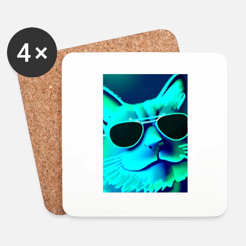 Katze mit Sonnenbrille - Untersetzer (4er-Set) - Weiß