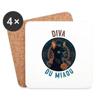 Porträt einer eleganten Katze: Diva du Miaou - Untersetzer (4er-Set) - Weiß - Vorne