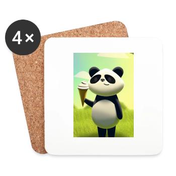 Panda mit Eiscreme - Untersetzer (4er-Set) - Weiß - Vorne