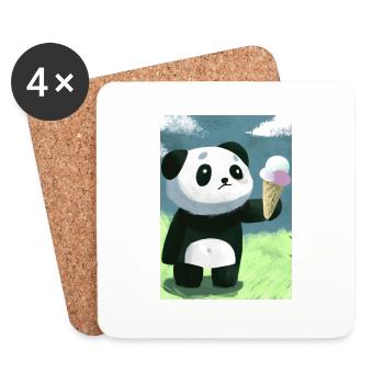 Panda mit Eiscreme - Untersetzer (4er-Set) - Weiß - Vorne