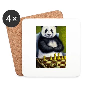 Panda spielt Schach - Untersetzer (4er-Set) - Weiß - Vorne